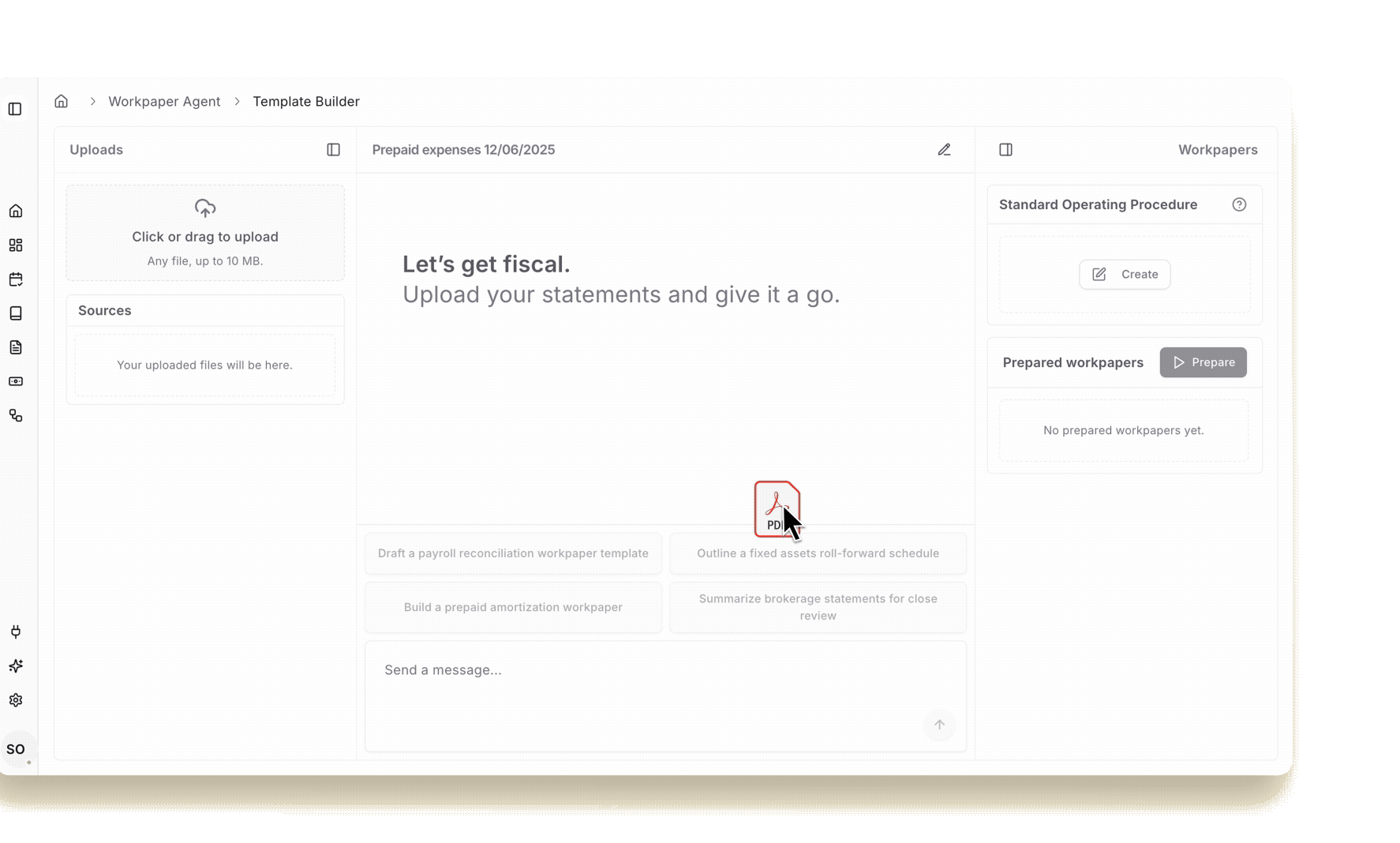 Drag and drop upload flow for financial documents
